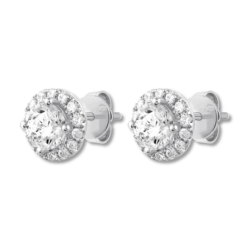 Main Image 3 of THE LEO Diamond Earrings 1-1/2 ct tw Round-cut 14K White Gold