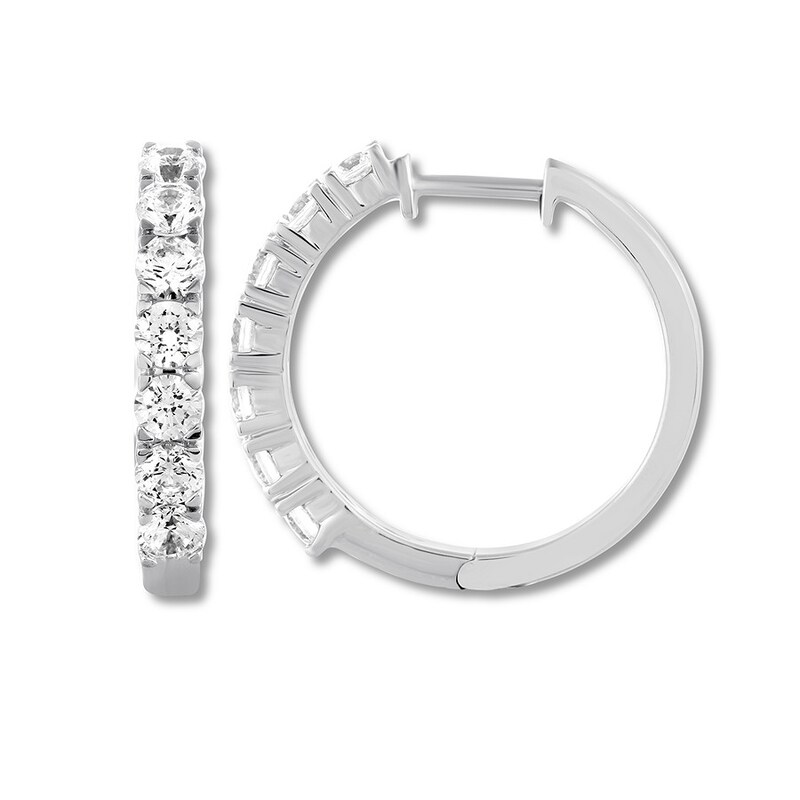 Main Image 1 of THE LEO Diamond Hoop Earrings 1-1/2 ct tw Round-cut 14K White Gold