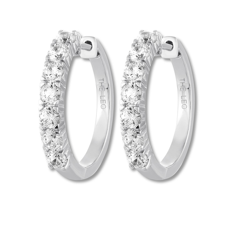 Main Image 3 of THE LEO Diamond Hoop Earrings 1-1/2 ct tw Round-cut 14K White Gold