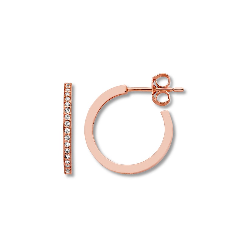 Main Image 1 of Diamond Hoop Earrings 1/4 ct tw Round-cut 10K Rose Gold