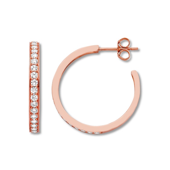 Diamond Hoop Earrings 1 ct tw Round-cut 14K Rose Gold