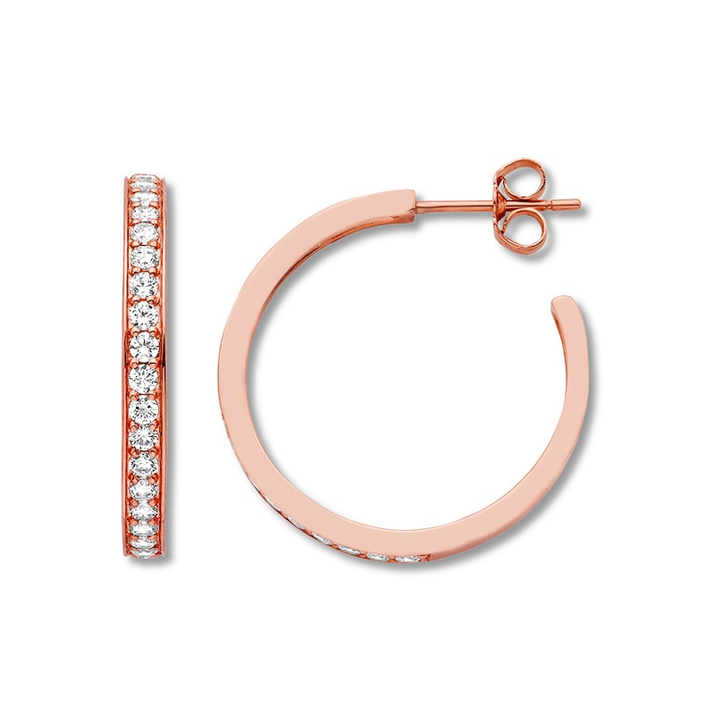 Main Image 1 of Diamond Hoop Earrings 1 ct tw Round-cut 14K Rose Gold