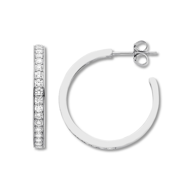 Diamond Hoop Earrings 1 ct tw Round-cut 14K White Gold