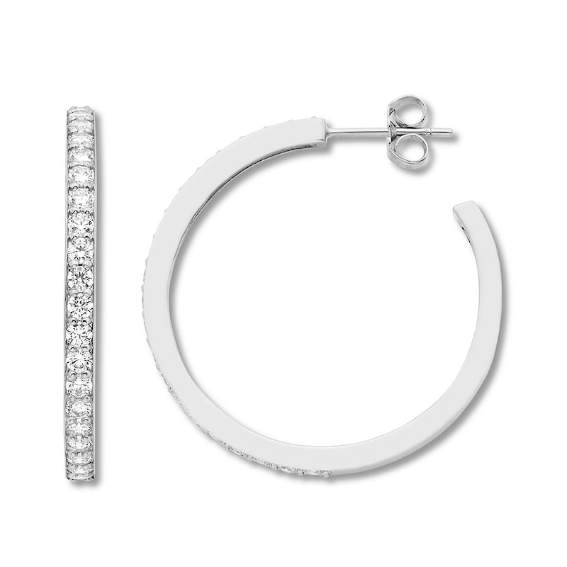 Main Image 1 of Diamond Hoop Earrings 1-1/2 ct tw Round-cut 14K White Gold