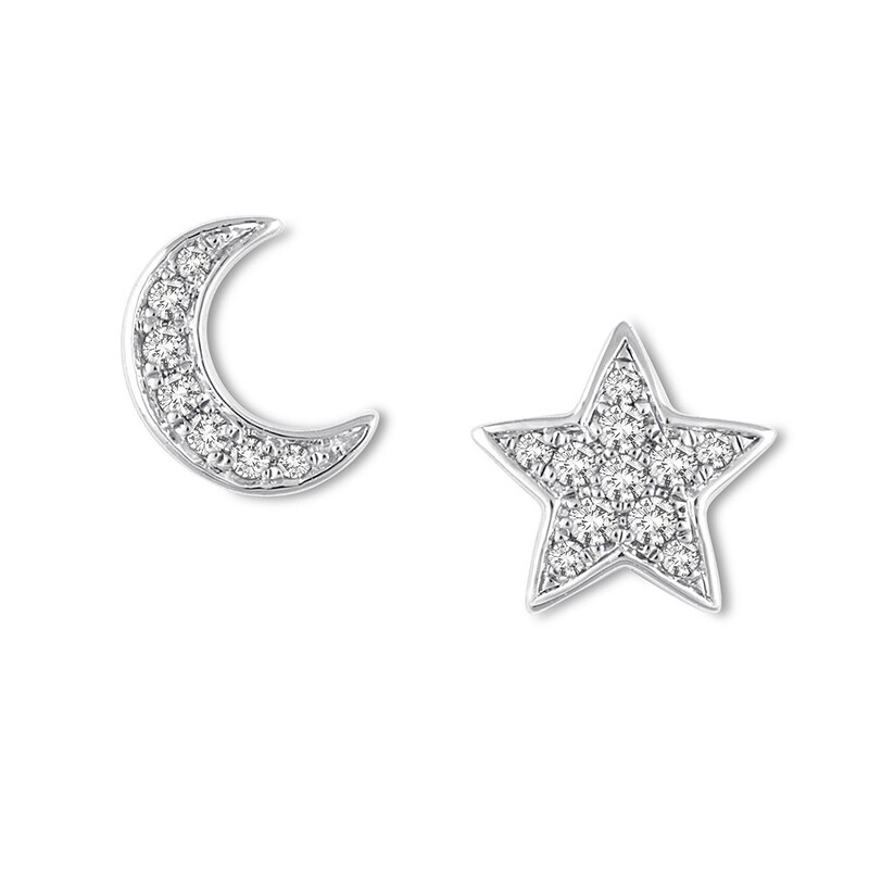 Main Image 1 of Mismatched Diamond Earrings 1/8 ct tw Sterling Silver