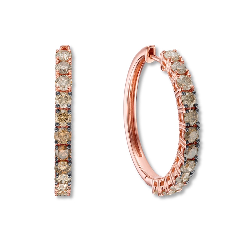 Main Image 2 of Le Vian Ombre Hoop Earrings 2 cttw Diamonds 14K Strawberry Gold