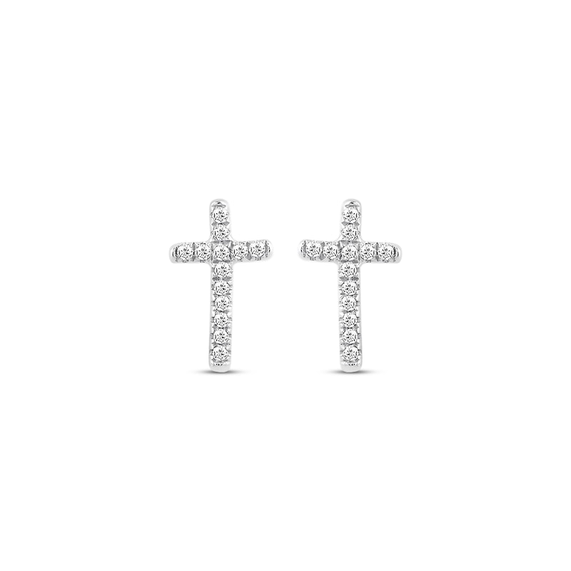 Petite Diamond Cross Earrings 1/20 ct tw 10K White Gold