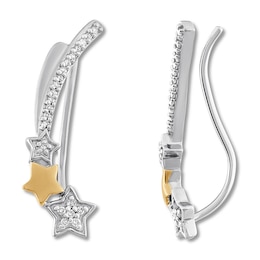Diamond Star Climber Earrings Sterling Silver & 10K Yellow Gold