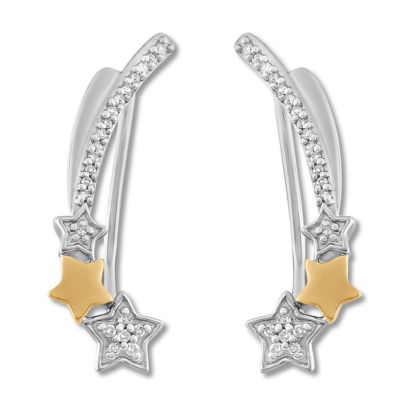 Diamond Star Climber Earrings Sterling Silver & 10K Yellow Gold