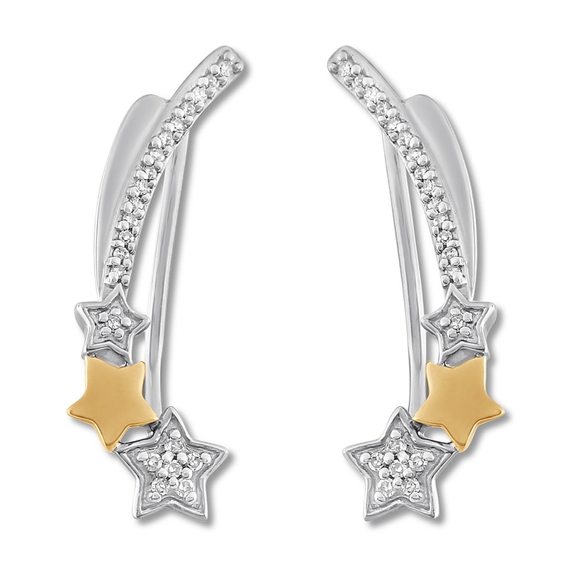 Main Image 2 of Diamond Star Climber Earrings Sterling Silver & 10K Yellow Gold