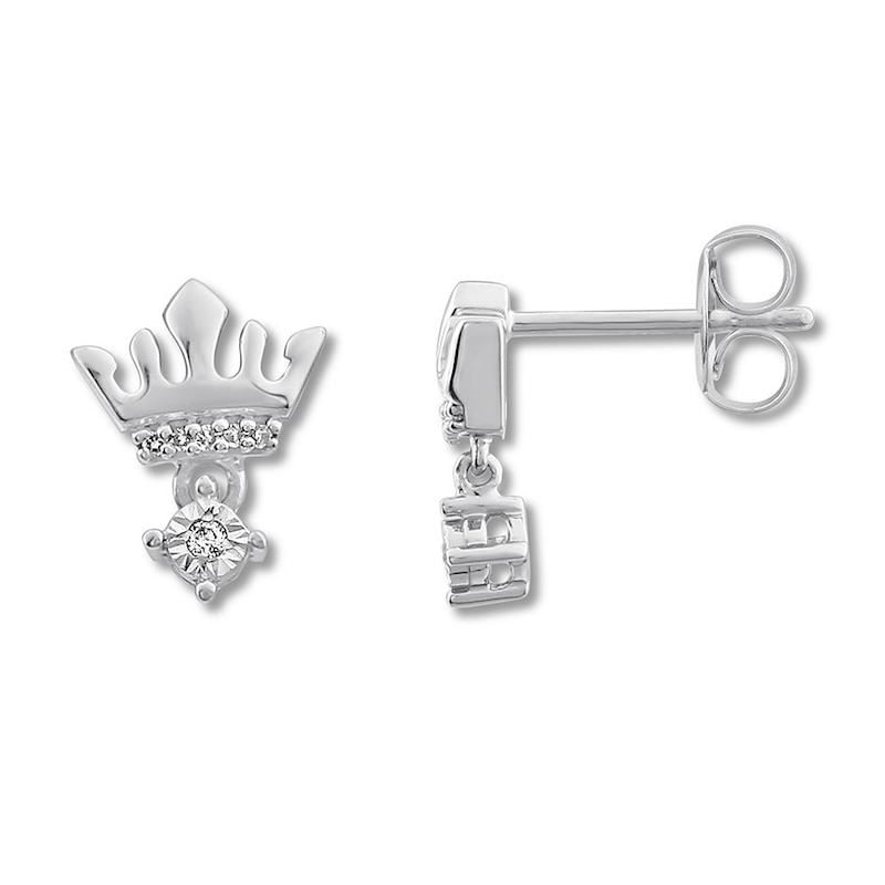 Diamond Crown Earrings Sterling Silver
