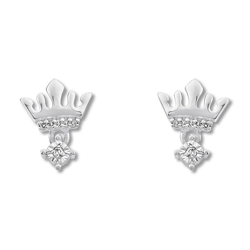 Main Image 2 of Diamond Crown Earrings Sterling Silver