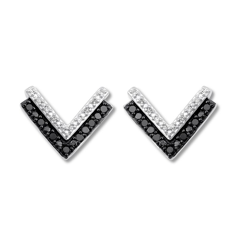 Black & White Diamond Chevron Earrings 1/6 ct tw Sterling Silver