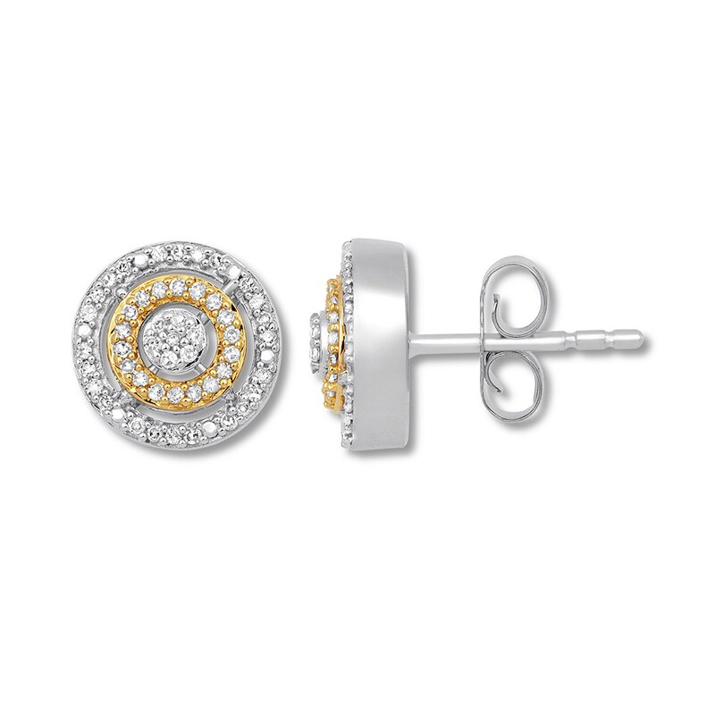Diamond Circle Earrings 1/4 ct. tw Sterling Silver & 10K Yellow Gold