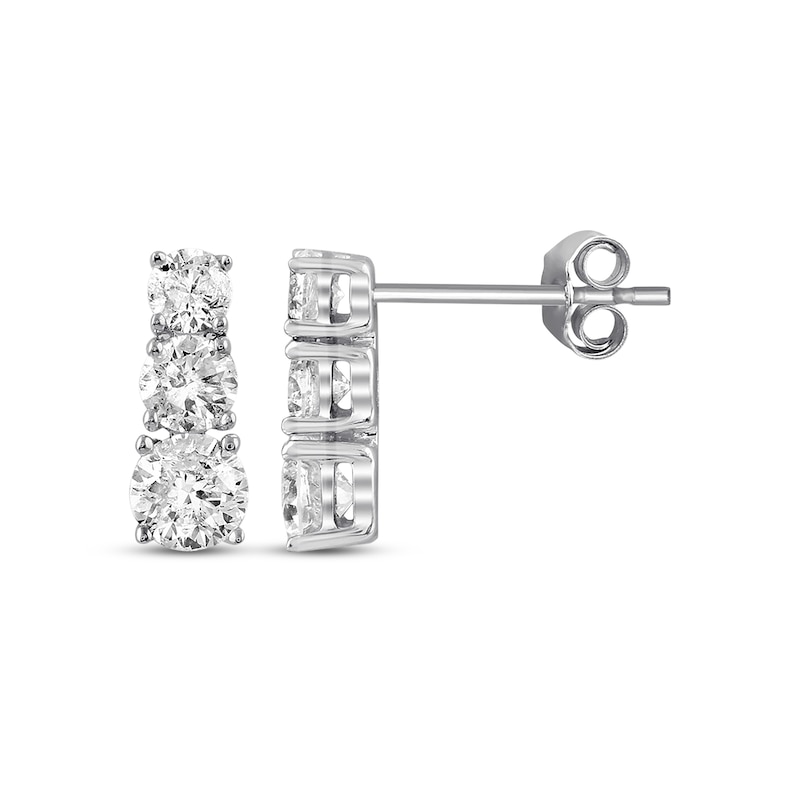 Three-Stone Diamond Earrings 1 ct tw Round-cut 14K White Gold