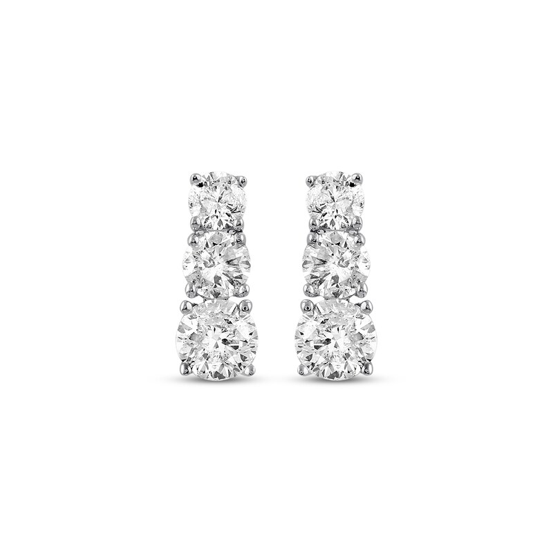 Three-Stone Diamond Earrings 1 ct tw Round-cut 14K White Gold