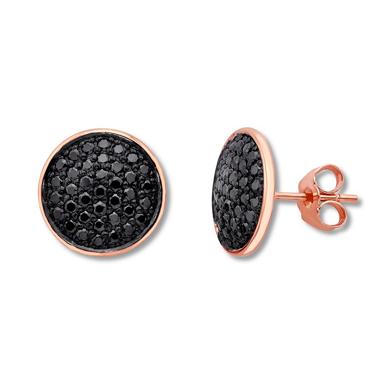 Black Diamond Earrings 7/8 ct tw Round-cut 10K Rose Gold