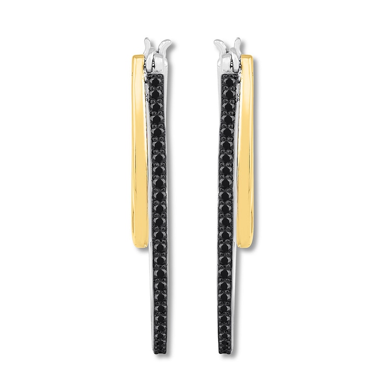 Black Diamond Hoop Earrings 1/3 ct tw Sterling Silver/10K Gold