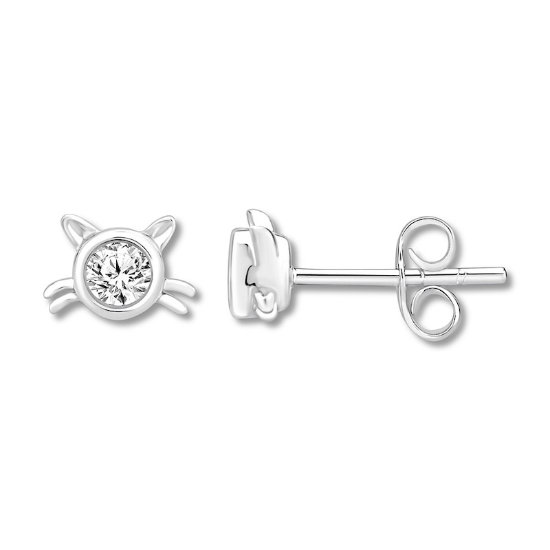 Main Image 1 of Diamond Solitaire Cat Earrings 1/4 ct tw Round 10K White Gold