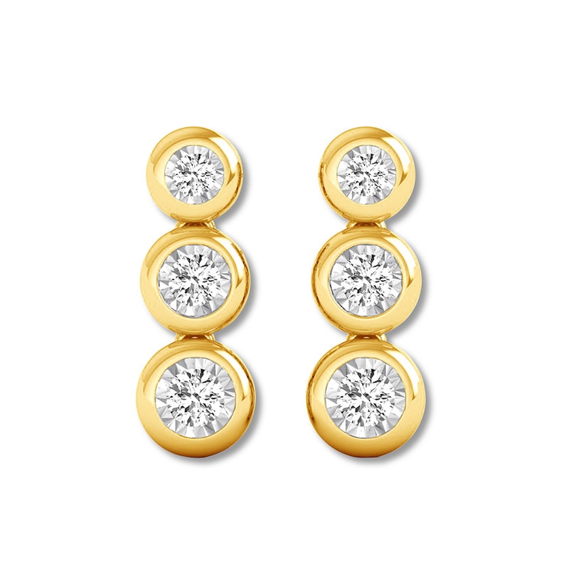 Three-Stone Diamond Earrings 1/4 ct tw Bezel 10K Yellow Gold