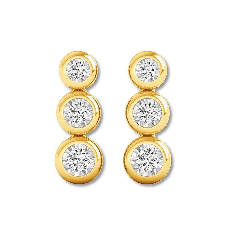 Main Image 2 of Three-Stone Diamond Earrings 1/4 ct tw Bezel 10K Yellow Gold