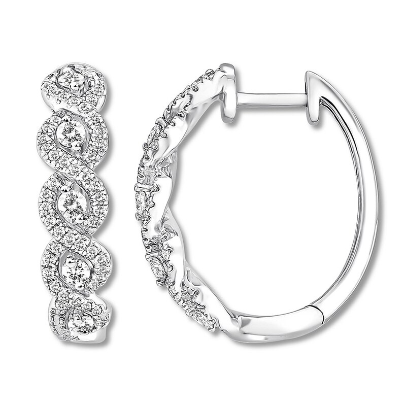 Diamond Hoop Earrings 5/8 ct tw Round-cut 10K White Gold