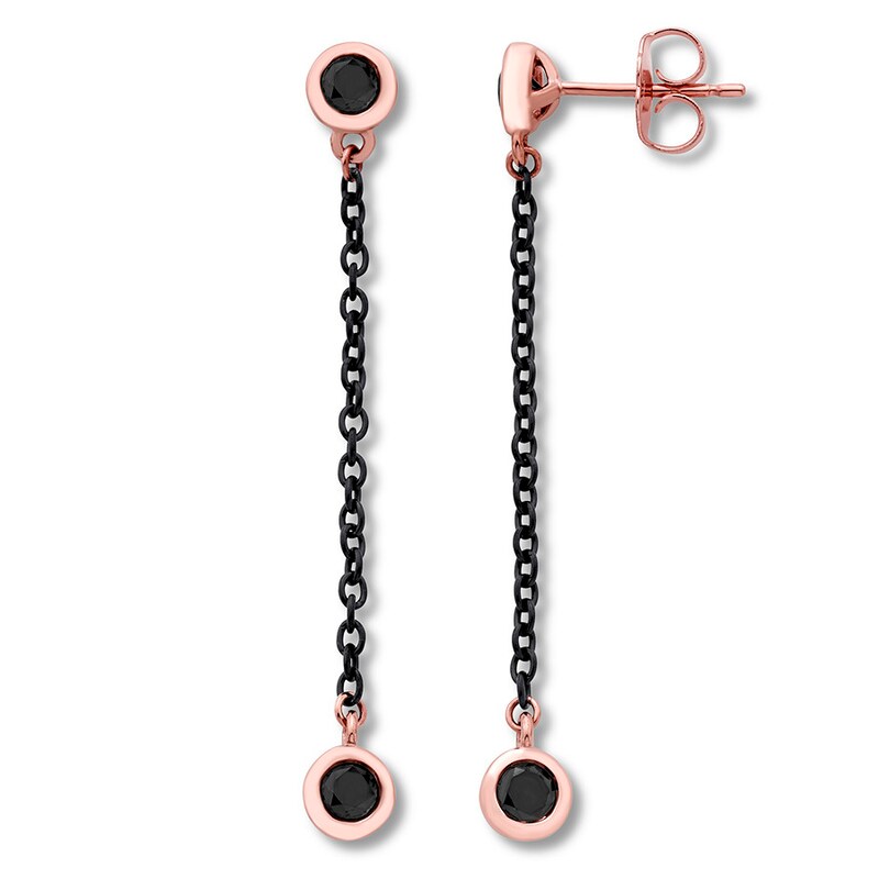 Black Diamond Earrings 1/2 ct tw Stainless Steel & 10K Rose Gold