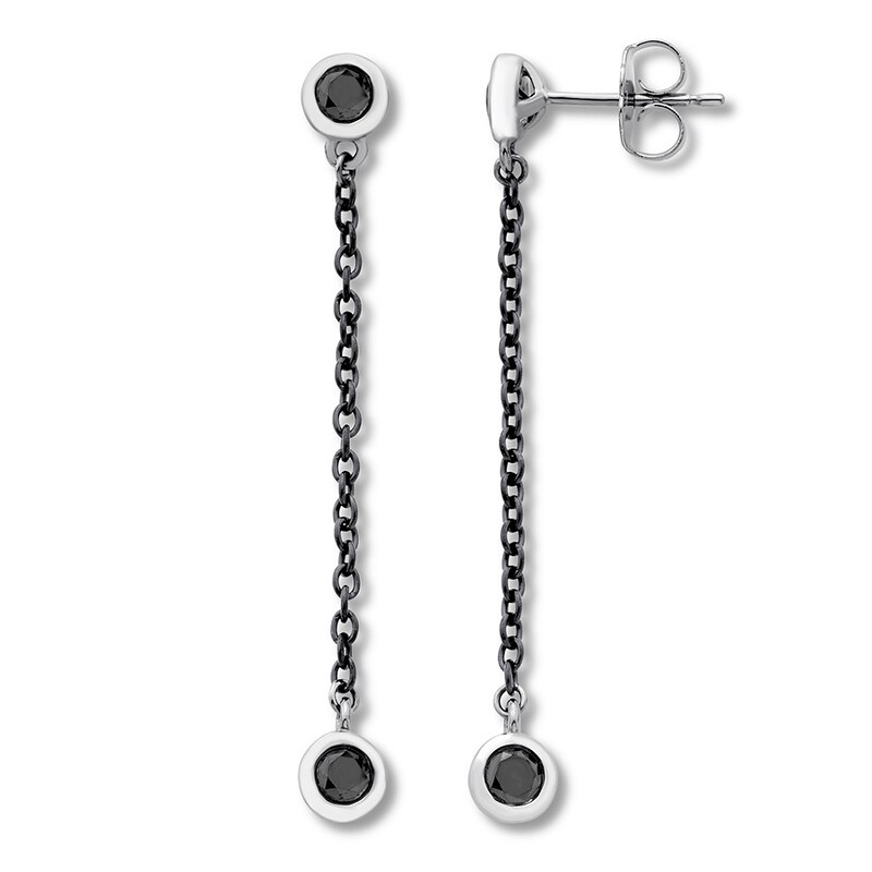 Black Diamond Earrings 1/2 ct tw Stainless Steel & 10K White Gold