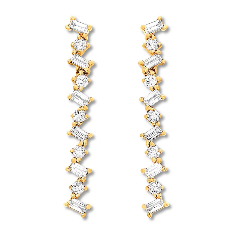 Main Image 2 of Baguette & Round Diamond Drop Earrings 1/4 ct tw 10K Yellow Gold