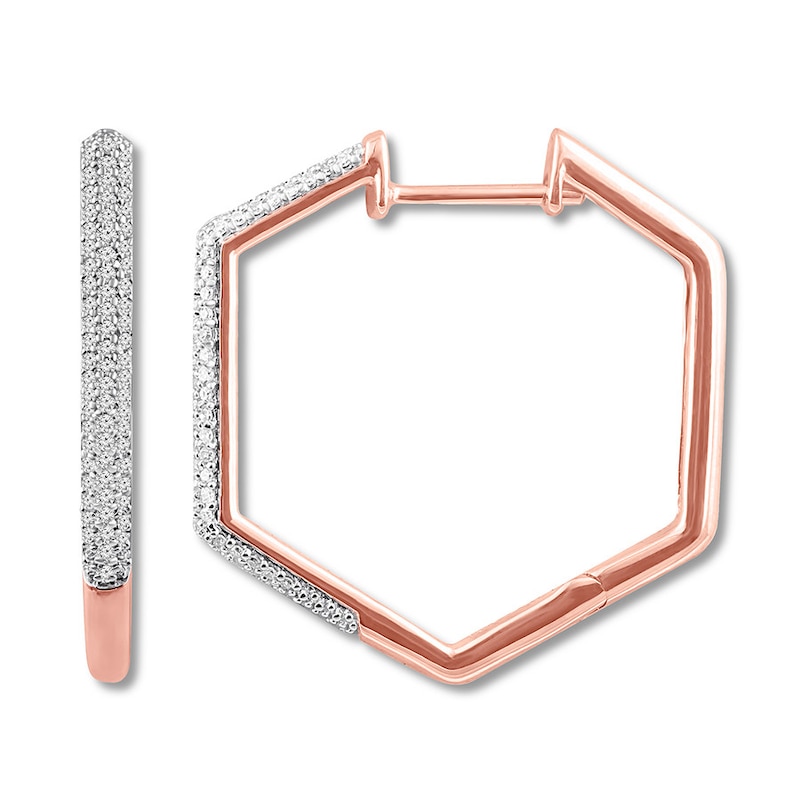 Geometric Hoop Earrings 1/3 ct tw Diamonds 10K Rose Gold