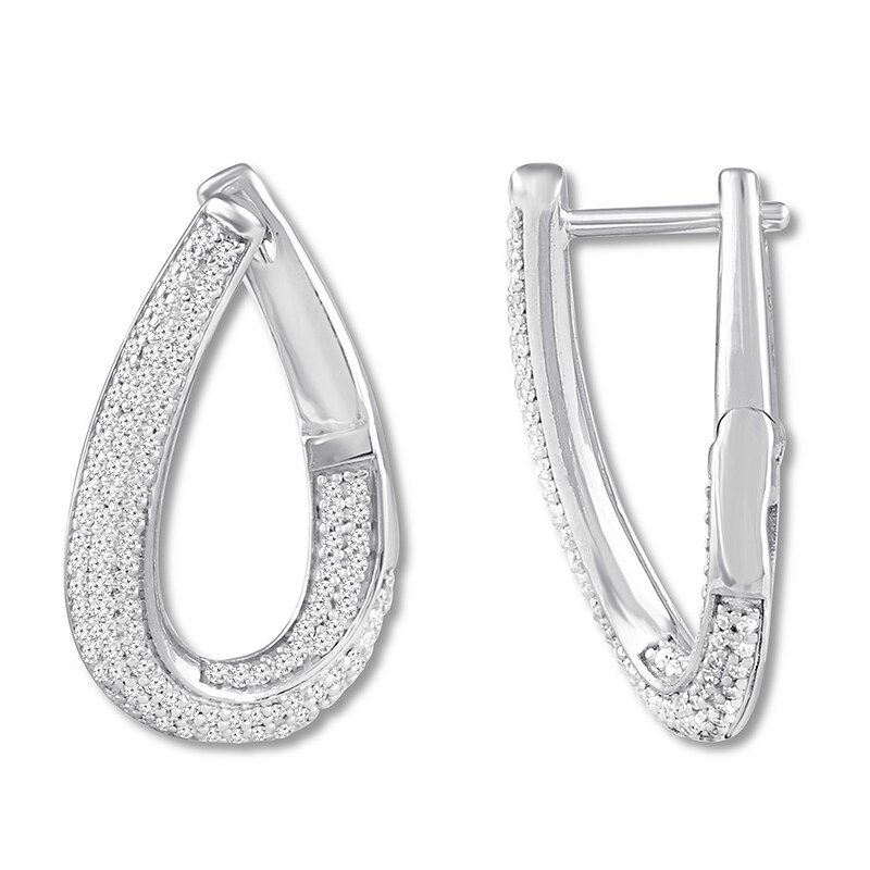 Diamond Hoop Earrings 3/8 ct tw Round-cut 10K White Gold