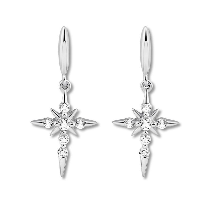 Diamond Cross Earrings 1/6 ct tw Round-cut 10K White Gold