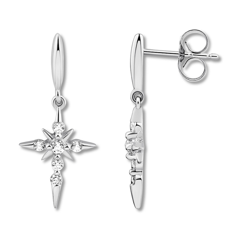 Main Image 2 of Diamond Cross Earrings 1/6 ct tw Round-cut 10K White Gold