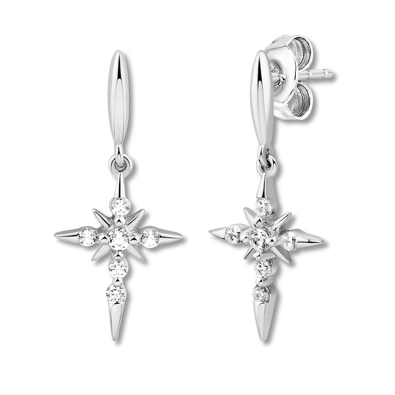 Main Image 3 of Diamond Cross Earrings 1/6 ct tw Round-cut 10K White Gold
