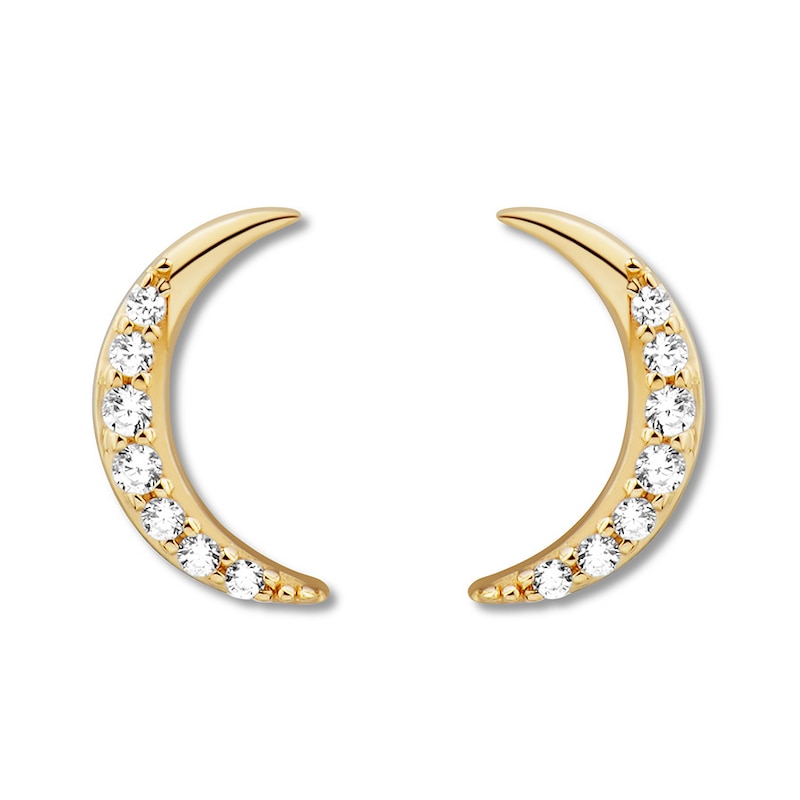 Main Image 1 of Crescent Moon Earrings 1/10 ct tw Diamonds 10K Yellow Gold