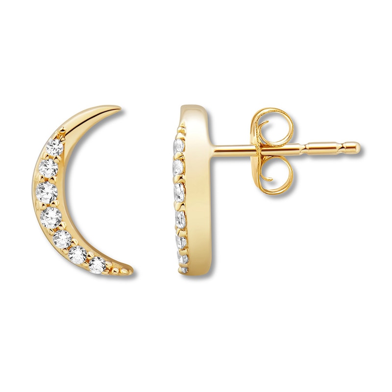 Crescent Moon Earrings 1/10 ct tw Diamonds 10K Yellow Gold