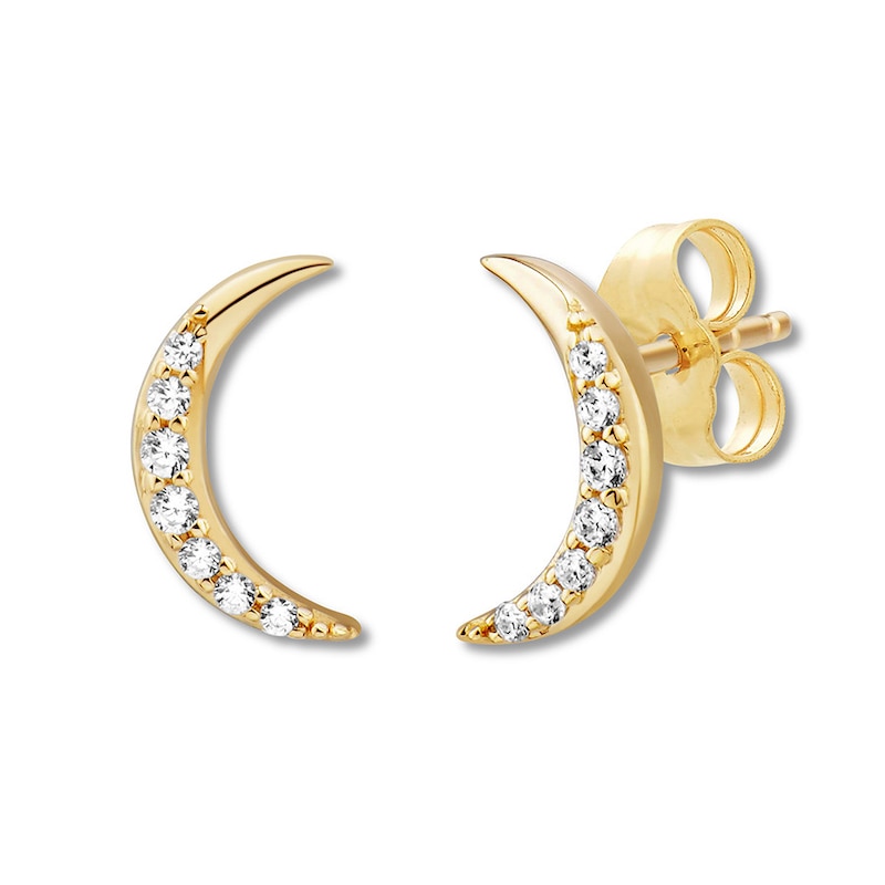 Crescent Moon Earrings 1/10 ct tw Diamonds 10K Yellow Gold