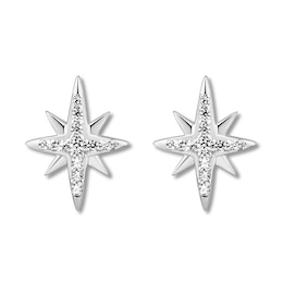 North Star Earrings 1/10 ct tw Diamonds 10K White Gold