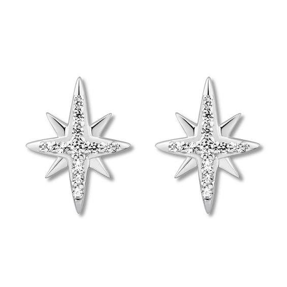North Star Earrings 1/10 ct tw Diamonds 10K White Gold