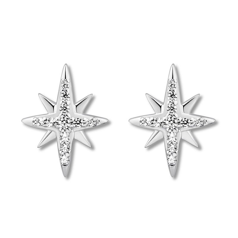 North Star Earrings 1/10 ct tw Diamonds 10K White Gold