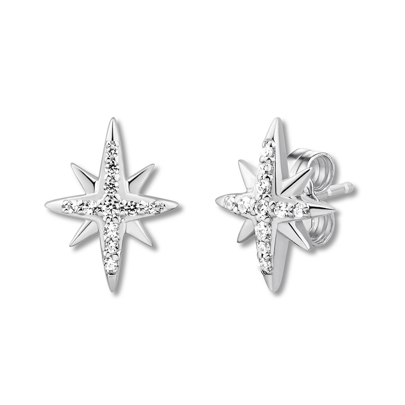 North Star Earrings 1/10 ct tw Diamonds 10K White Gold