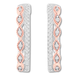 Diamond Hoop Earrings 1/4 ct tw Sterling Silver & 10K Rose Gold