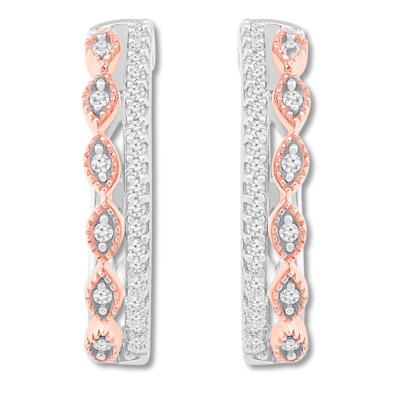 Diamond Hoop Earrings 1/4 ct tw Sterling Silver & 10K Rose Gold
