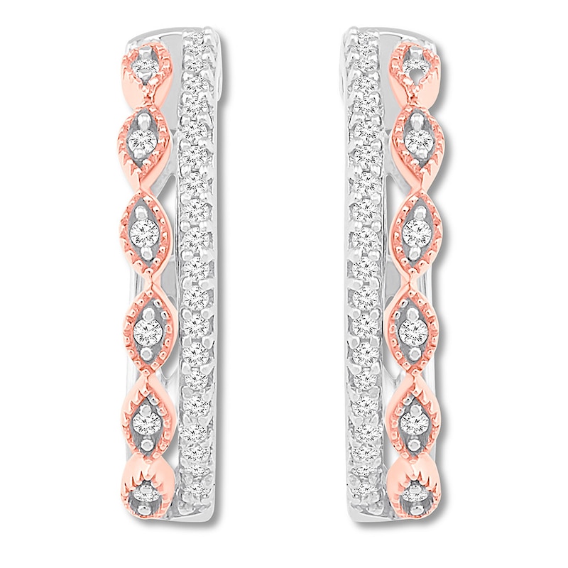 Diamond Hoop Earrings 1/4 ct tw Sterling Silver & 10K Rose Gold