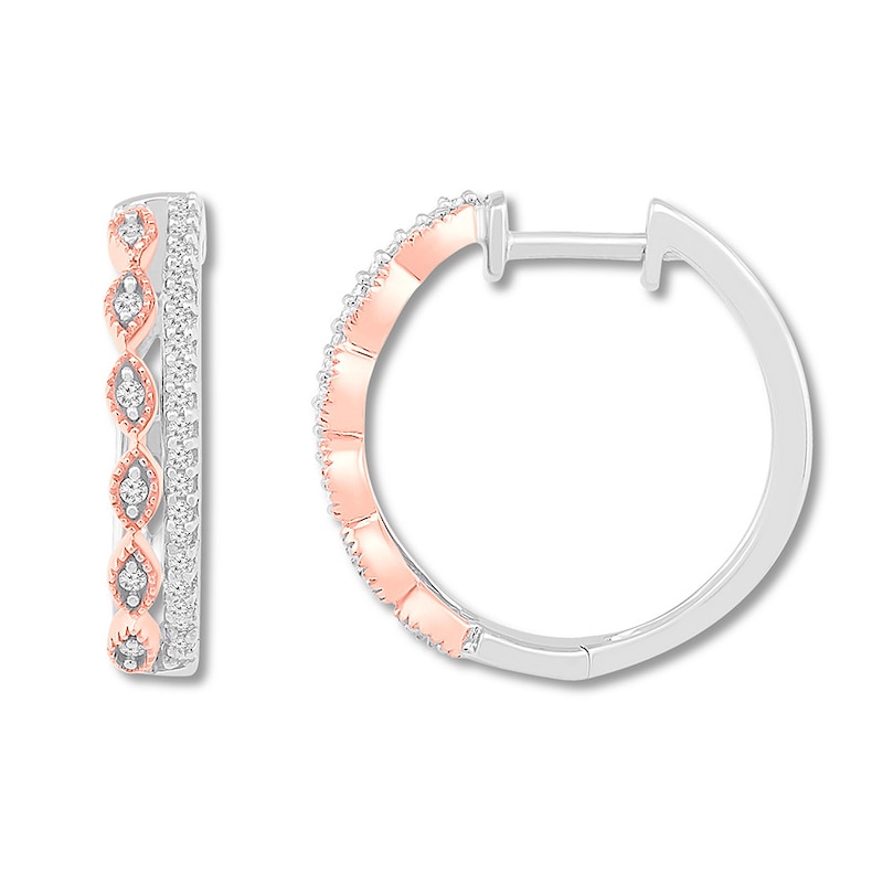 Diamond Hoop Earrings 1/4 ct tw Sterling Silver & 10K Rose Gold