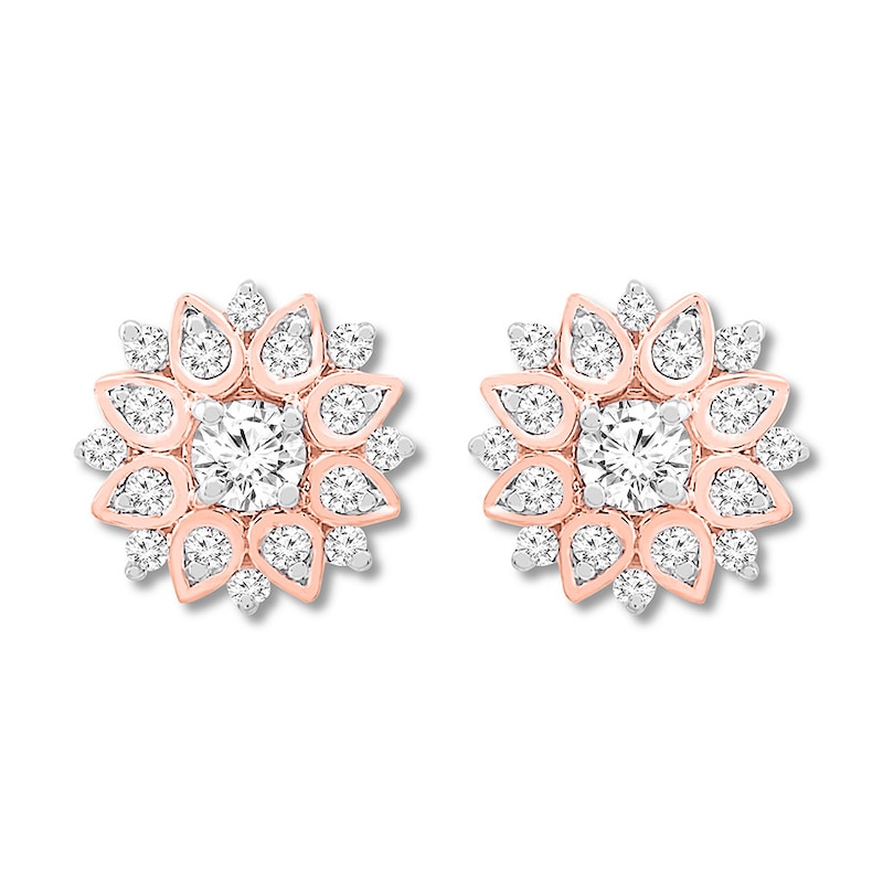 Main Image 1 of Diamond Floral Earrings 1/2 ct tw Round-cut 10K Rose Gold