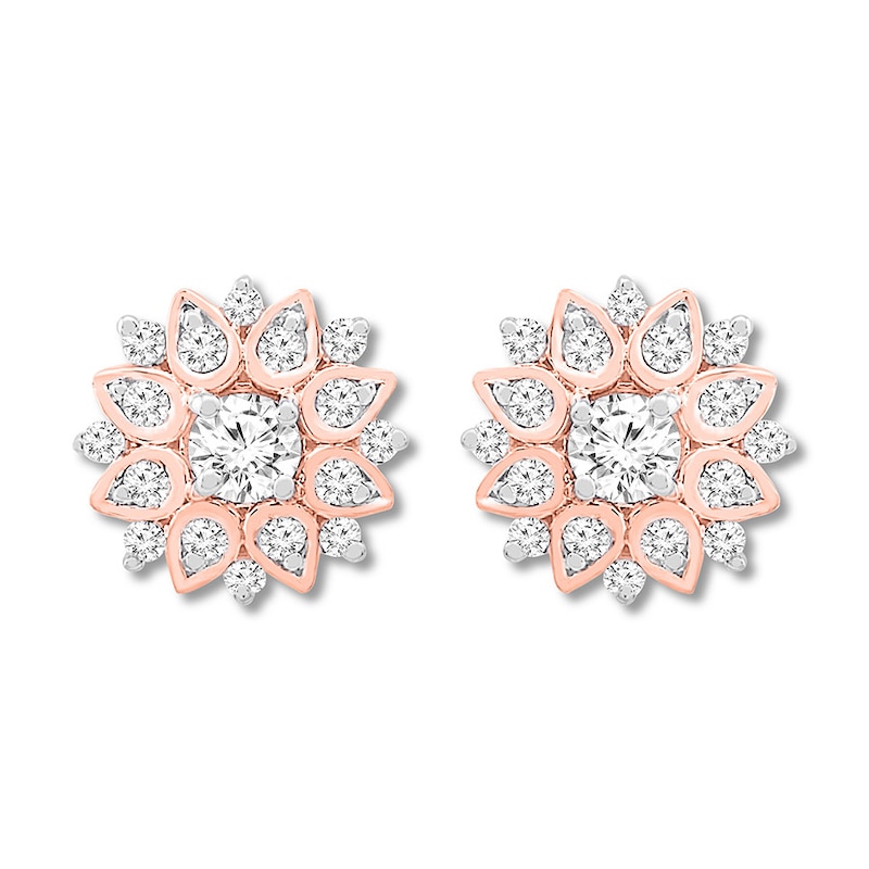 Diamond Floral Earrings 1/2 ct tw Round-cut 10K Rose Gold