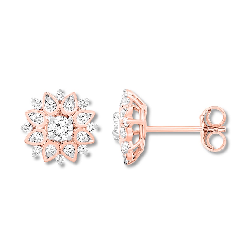 Main Image 2 of Diamond Floral Earrings 1/2 ct tw Round-cut 10K Rose Gold