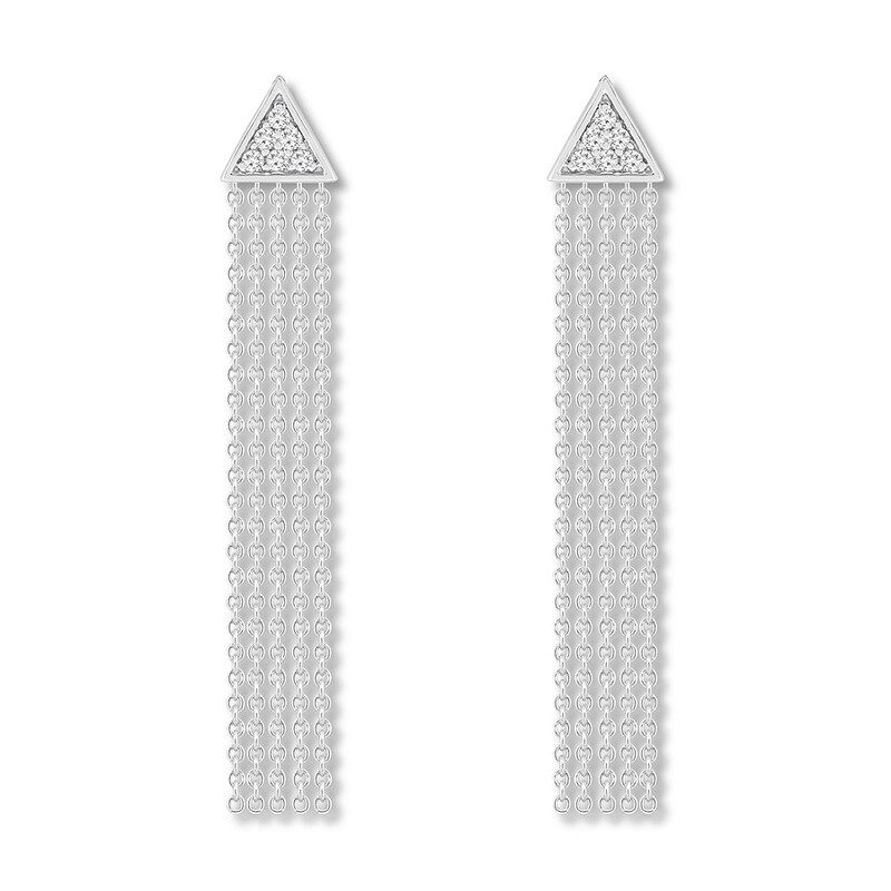 Diamond Tassel Earrings 1/8 ct tw Round-cut Sterling Silver