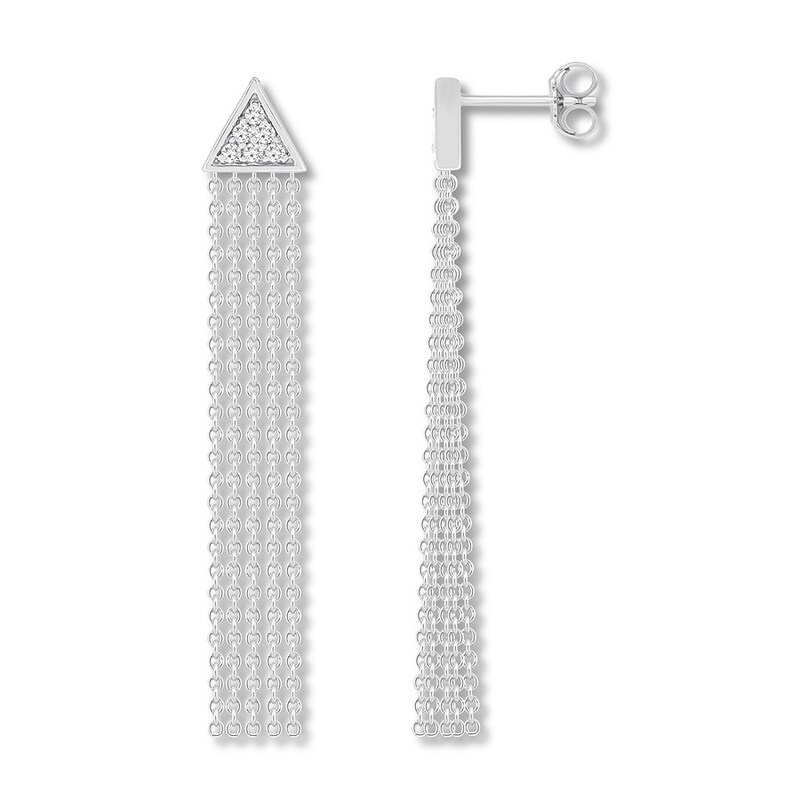 Diamond Tassel Earrings 1/8 ct tw Round-cut Sterling Silver